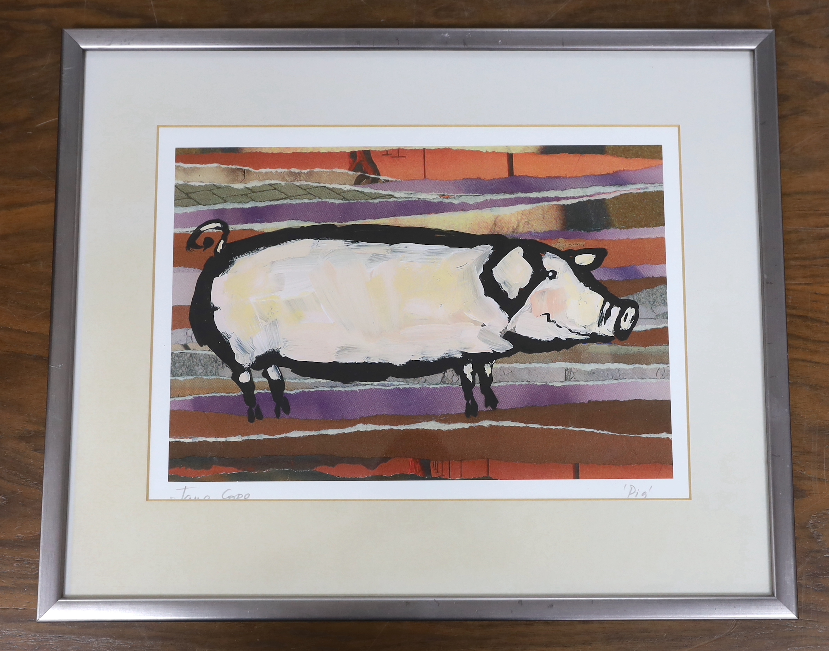 Jane Cope (contemporary), colour print, 'Pig', signed in pencil, 22 x 31cm